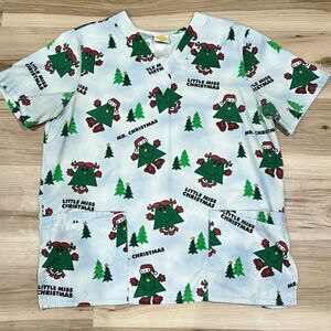 Vintage Little Miss Mr. Christmas Scrub Top Women’s Medium